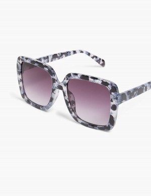 Lane Bryant Black & Grey Tortoiseshell Print Square Occhiali da Sole Donna Nere | OTF2953GL