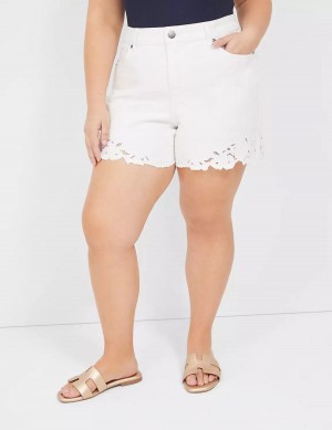 Lane Bryant Boyfriend Fit Jean With Embroidered Hem Pantaloncini Donna Bianche | FVE565NQ