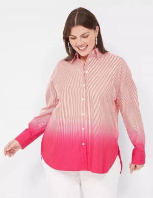 Lane Bryant Button-Down Boyfriend Camicie Donna Rosa Strisce | FFZ7418LL