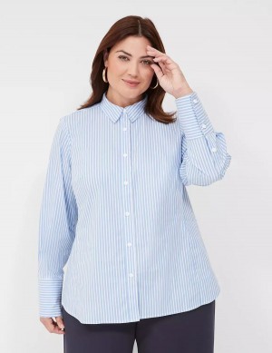 Lane Bryant Button-Down Stripe Girlfriend Camicie Donna Blu Chiaro Strisce | QZZ1858TZ