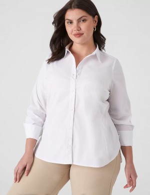 Lane Bryant Button-Front No-Peek Girlfriend Camicie Donna Bianche | BEU9087RE