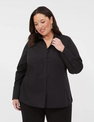 Lane Bryant Button-Front No-Peek Girlfriend Camicie Donna Nere | SAO9834KU