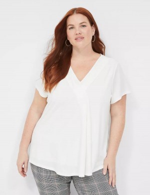 Lane Bryant Cap-Sleeve Pleat-Front Top Magliette Donna Bianche | RFD8521IM