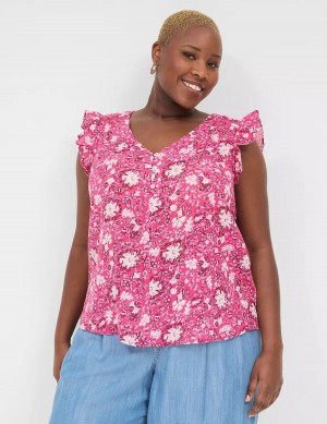 Lane Bryant Cap-Sleeve Woven & Knit Top Magliette Donna Rosa | AAF9936SR