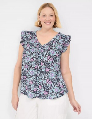 Lane Bryant Cap-Sleeve Woven & Knit Top Magliette Donna Blu Marino | LSM3692HR