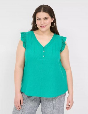 Lane Bryant Cap-Sleeve Woven & Knit Top Magliette Donna Verde Acqua Chiaro | YPX727QI