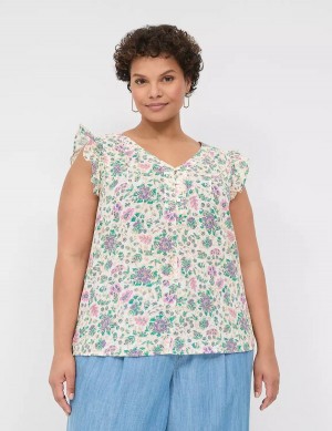 Lane Bryant Cap-Sleeve Woven & Knit Top Magliette Donna Crema Verdi | BYM7651QL