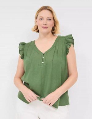 Lane Bryant Cap-Sleeve Woven & Knit Top Magliette Donna Marroni Verdi | GPG2245UU