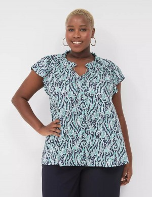 Lane Bryant Cap Flutter-Sleeve Satin & Knit Top Magliette Donna Blu Marino | GFC3344UR