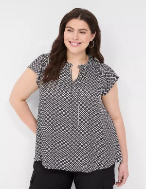 Lane Bryant Cap Flutter-Sleeve Satin & Knit Top Magliette Donna Nere | UFY810ZX