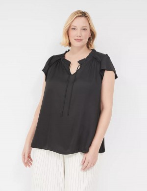 Lane Bryant Cap Flutter-Sleeve Satin & Knit Top Magliette Donna Nere | TUP936PU