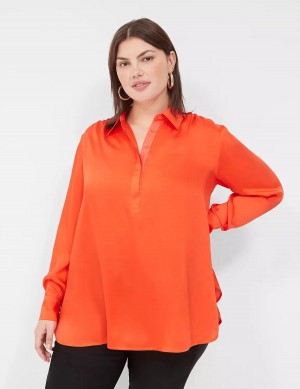 Lane Bryant Collared Step-Hem Camicetta Donna Rosse Chiaro | BPY10022CZ