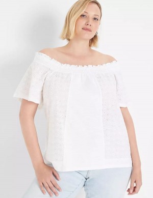 Lane Bryant Convertible Eyelet Woven & Knit Top Magliette Donna Bianche | HPQ3060JM