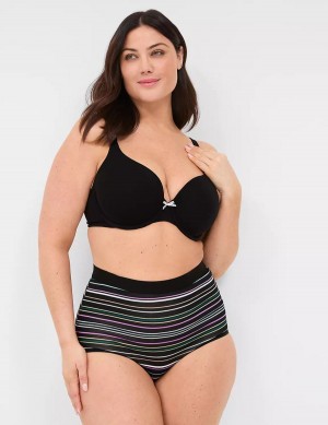 Lane Bryant Cotton High-Waist With Wide Waistband Slip Donna Nere Strisce | JUU617NZ