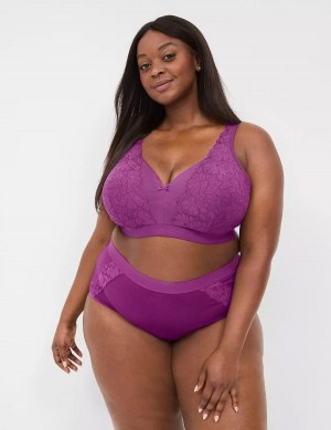 Lane Bryant Cotton Lightly Lined No-Wire With Lace Bralette Donna Viola | ZNK1290TU