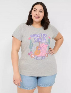 Lane Bryant Country Vibes Graphic Tee Magliette Donna Grigie Chiaro | RYY912PS