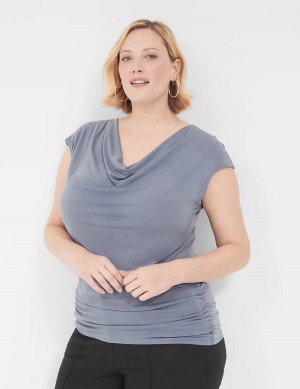 Lane Bryant Cowlneck Shirred-Side Top Magliette Donna Grigie | YGQ6920EJ