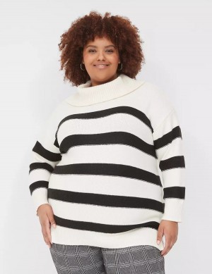 Lane Bryant Cowlneck Stripe Tunic Maglioni Donna Crema Nere | MUJ452BN