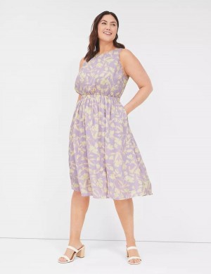 Lane Bryant Crew-Neck Fit & Flare Abito Midi Donna Viola | QYX8796WY