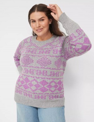 Lane Bryant Crew-Neck Jacquard Maglioni Donna Grigie | TPM3354XR