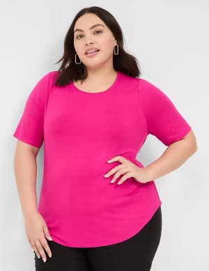 Lane Bryant Curved-Hem Perfect Sleeve Tee Magliette Donna Rosa | OHX5483EV