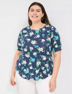 Lane Bryant Curved-Hem Perfect Sleeve Tee Magliette Donna Blu Marino | QBF178KQ