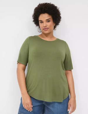 Lane Bryant Curved-Hem Perfect Sleeve Tee Magliette Donna Marroni Verdi | ZEQ8799CT