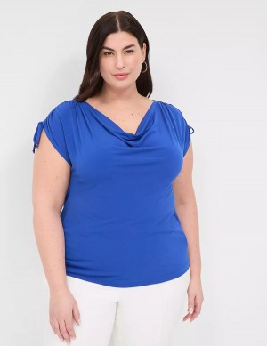 Lane Bryant Drawcord Cap-Sleeve Drape-Neck Top Magliette Donna Blu | UPF1919GS