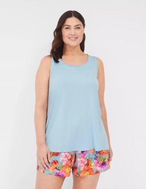 Lane Bryant DreamyCool Tank & PJ Short Set Pigiama Donna Blu Colorate | WXA2944PC