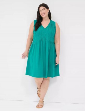 Lane Bryant Easy Swing Eyelet-Bodice Vestito Casual Donna Verde Acqua Chiaro | YQA6051PF