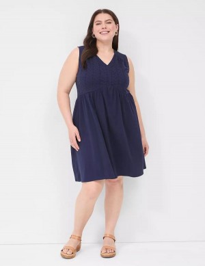 Lane Bryant Easy Swing Eyelet-Bodice Vestito Casual Donna Blu | MVI8075EZ