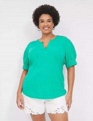 Lane Bryant Elbow-Sleeve Split-Neck Top Magliette Donna Verde Acqua | XKZ1183EG