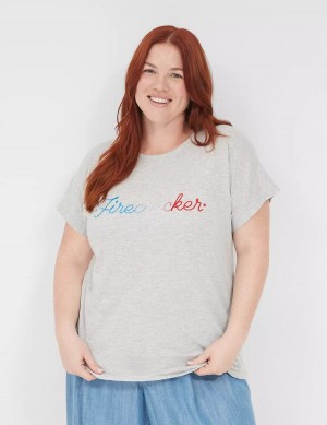 Lane Bryant Embroidered Firecracker Graphic Tee Magliette Donna Grigie | XUB916YC