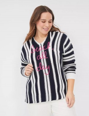 Lane Bryant Embroidered Hooded Pullover Maglioni Donna Nere Bianche Strisce | TEO4933SP