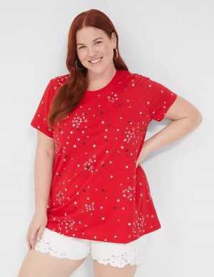 Lane Bryant Embroidered Stars Graphic Tee Canotta Donna Rosse | HGW3557EU