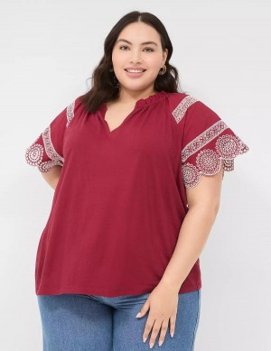 Lane Bryant Eyelet Short-Sleeve Knit Top Magliette Donna Rosse Profondo | NBC5263NW