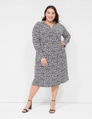 Lane Bryant Faux-Wrap Collar Jersey Abito Midi Donna Blu Marino | VYS198DJ