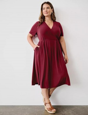 Lane Bryant Faux-Wrap Jersey Abito Midi Donna Rosse Profondo | HNY6961EW