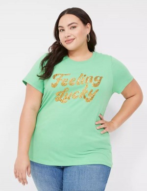 Lane Bryant Feeling Lucky Graphic Tee Canotta Donna Verdi Chiaro | SWR7695GZ