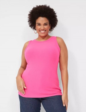 Lane Bryant Fitted High-Neck Rib Canotta Donna Rosa | XNF7669BH