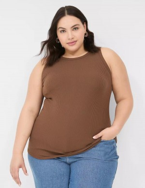 Lane Bryant Fitted High-Neck Rib Canotta Donna Marroni | HKT784JV