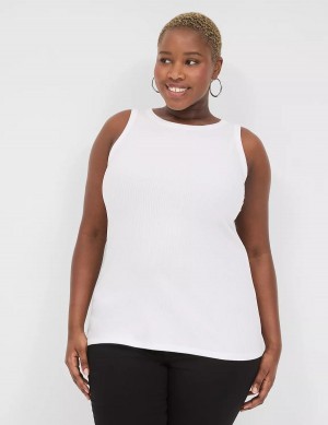 Lane Bryant Fitted High-Neck Ribbed Canotta Donna Bianche | TYB9847JB