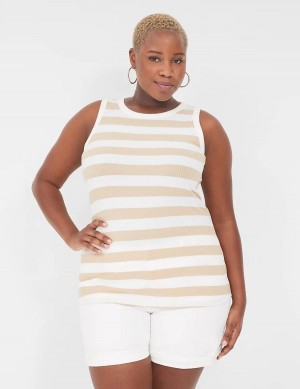 Lane Bryant Fitted High-Neck Ribbed Canotta Donna Marroni Bianche | XER6797CP