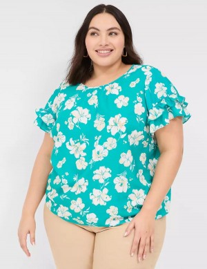 Lane Bryant Flutter-Sleeve Crew-Neck Top Magliette Donna Verde Acqua | RXN2911LP