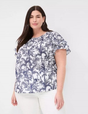 Lane Bryant Flutter-Sleeve Crew-Neck Top Magliette Donna Blu Marino | HDU6047UI