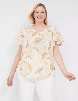 Lane Bryant Flutter-Sleeve Crew-Neck Top Magliette Donna Marroni Colorate | WUW5387JU