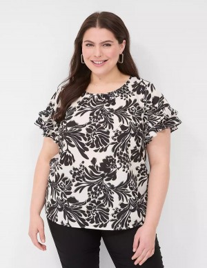 Lane Bryant Flutter-Sleeve Crew-Neck Top Magliette Donna Nere | NUH8929AU