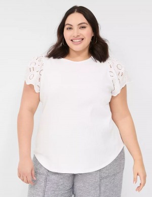 Lane Bryant Flutter Eyelet-Sleeve Top Magliette Donna Bianche | DWR9077ZK