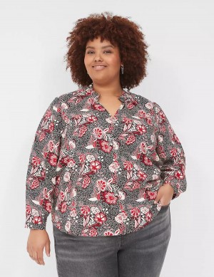 Lane Bryant Gathered Ruffle V-Neck Popover Camicie Donna Rosse Nere | WCC9877CX