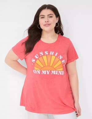 Lane Bryant Glitter Sunshine On My Mind Graphic Tee Magliette Donna Rosa | IDD6320YQ